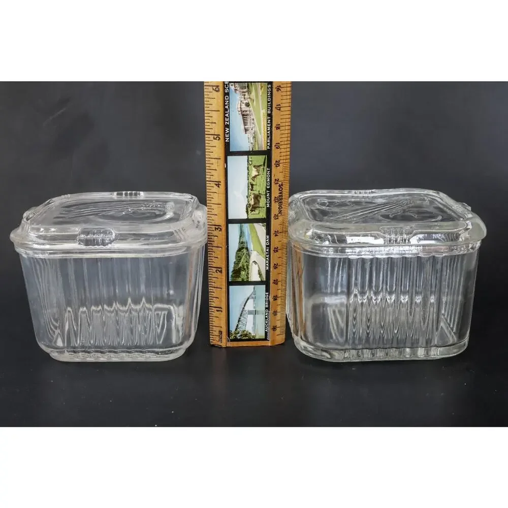 VTG Federal Glass Refrigerator Dish Set 2 Square Retro Midcentury Cottage Farm